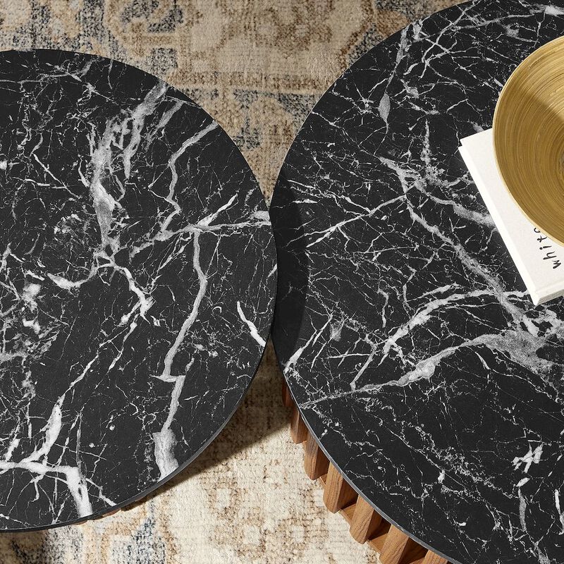 Modway Fortitude Round Faux Marble Top Nesting Coffee Table Set