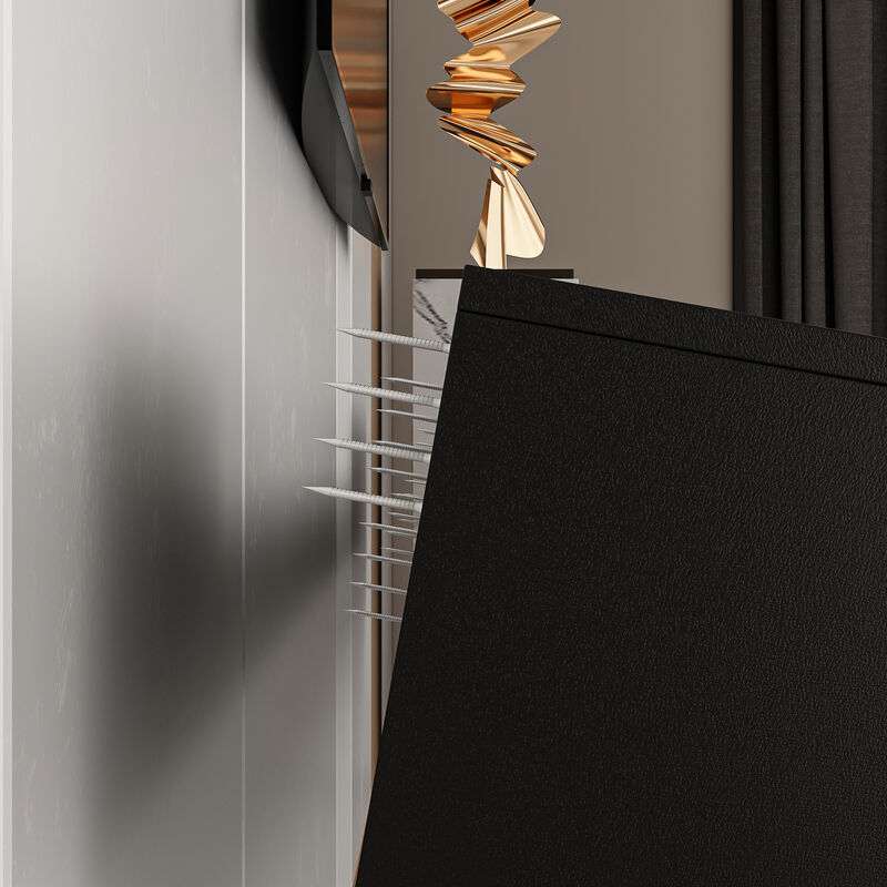 Black Mirror Finished TV Stand Wall-Mounted Entertainment Center Fits TV's up to 110.2 in. with 4 Drawers for Storage