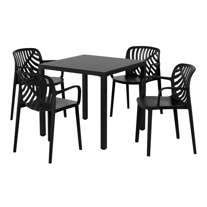 WestinTrends 5-Piece Outdoor Square Dining Table Patio Set with Stackable Patio Dining Chairs