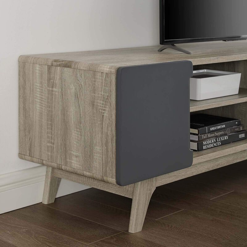 Modway Tread 70" Mid-Century Modern Media Console Entertainment TV Stand in Natural Gray image number 5