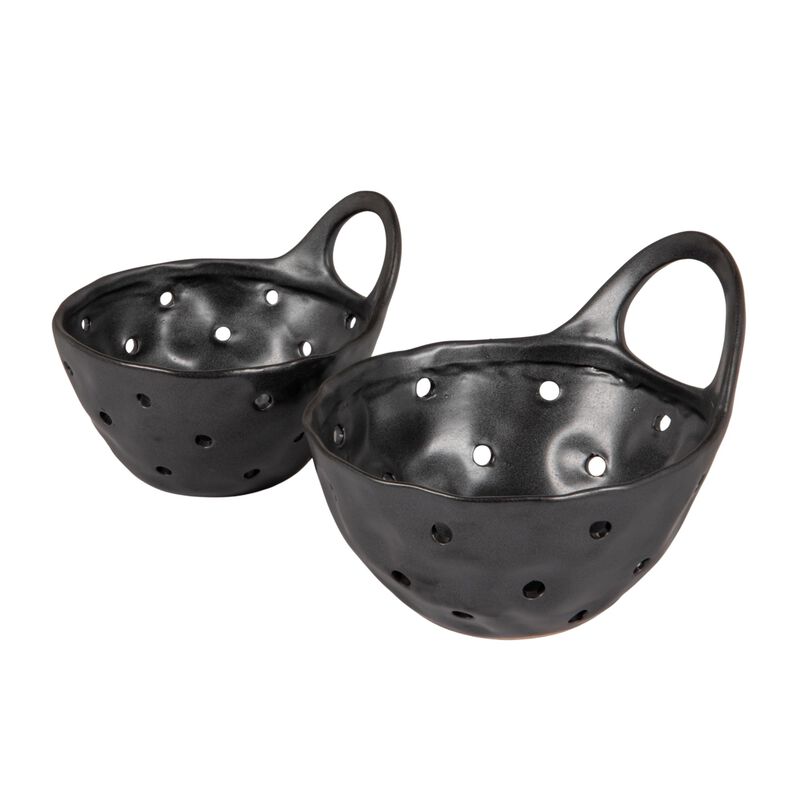 Black Reactive Glaze Stoneware Colanders, Set of 2 image number 0