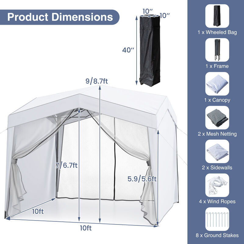 Outdoor Pop Up Canopy Tent  with 4 Mesh Sidewalls and Wheeled Carry Bag image number 2