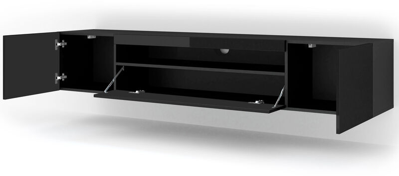 TV Stand Aura 79" Universal Cabinet Hanging or Standing Black High Gloss MDF