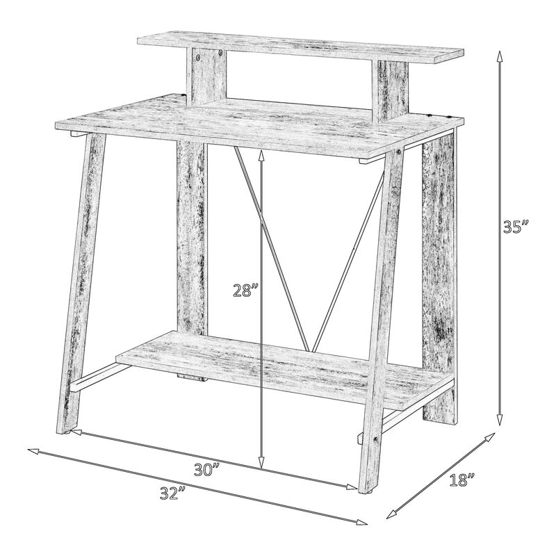 Writing Desk with V Shaped Frame, Antique White and Black - Benzara