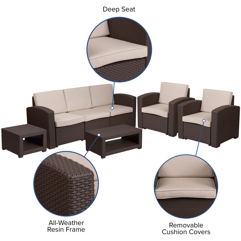 5 PC Brown Outdoor Rattan Set