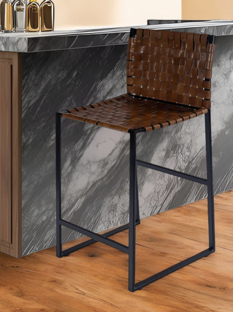 Hivvago 36 Inch Brown and Black Leather and Iron Bar Chair