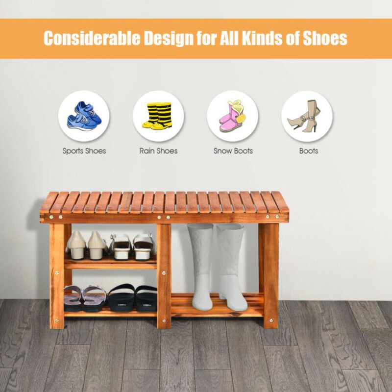 Hivvago 3-Tier Freestanding Wooden Shoe Organizer with Seat