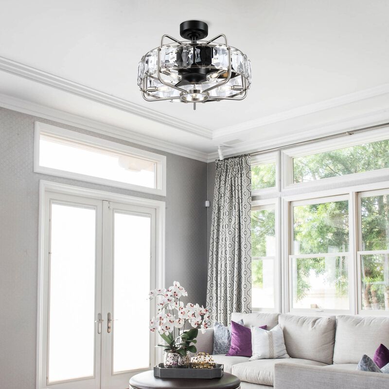 22.8 in. Matte Black Caged Ceiling Fan with Light and Remote