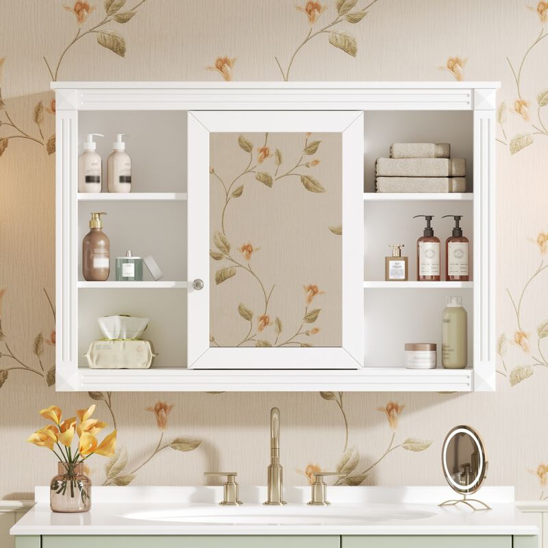 ELEMENT ACE Wall Mounted Bathroom Storage Cabinet with Mirror and Open Shelves image number 9