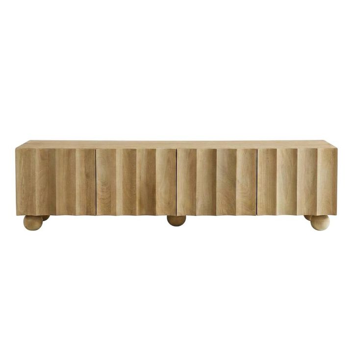 Scalloped Wood TV Stand in Neutral Finish with Spacious Storage