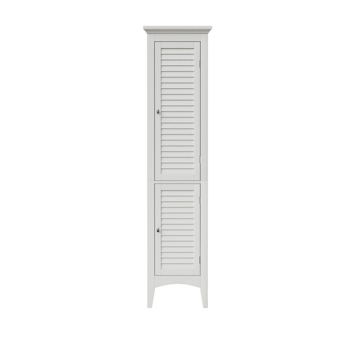 Glancy Freestanding Linen Tower with Two Faux Louvered Doors, White