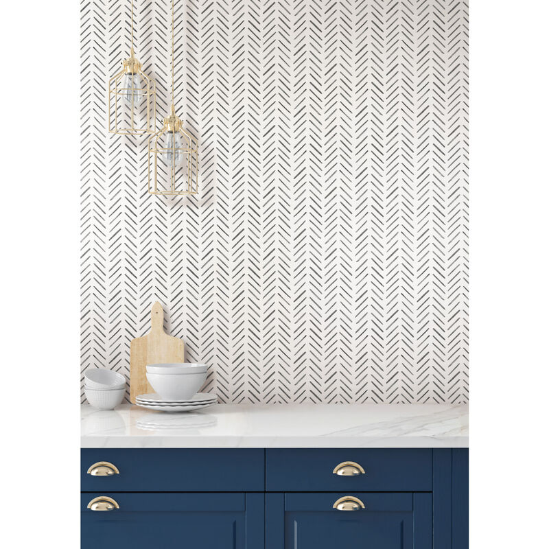 Painted Herringbone Black Wallpaper image number 1