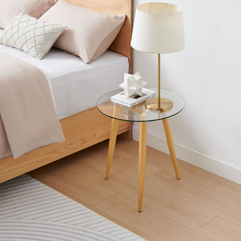 Van Beuren Side Table with Modern Metal Taper Legs and Clear Glass Tabletop