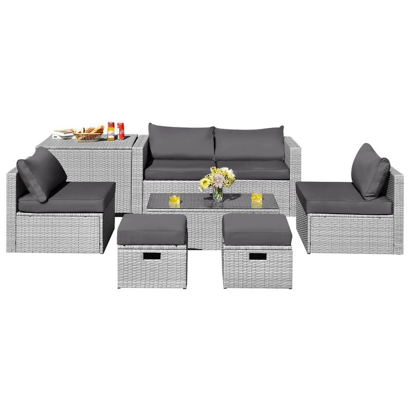 Mondawe 8 Pieces Patio Rattan Furniture Set with Storage Waterproof Cover and Cushion