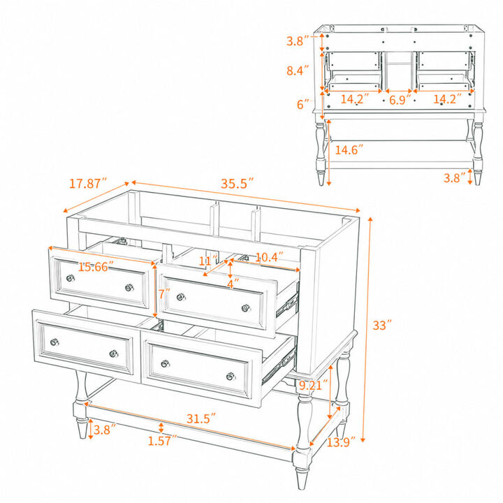 ELEMENT ACE Free Standing 36-Inch Bathroom Vanity Cabinet with 4 Drawers, Solid Wood Frame, MDF Build for Bathroom Storage