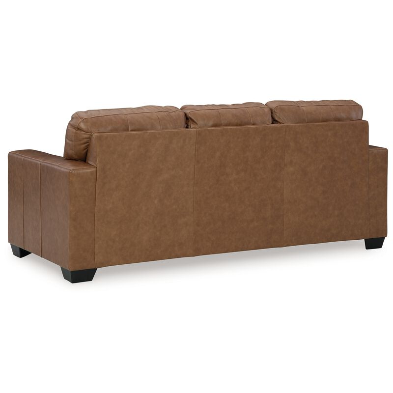 Miller Sofa, Brown Faux and Real Leather, Soft Cushions, 85 Inch