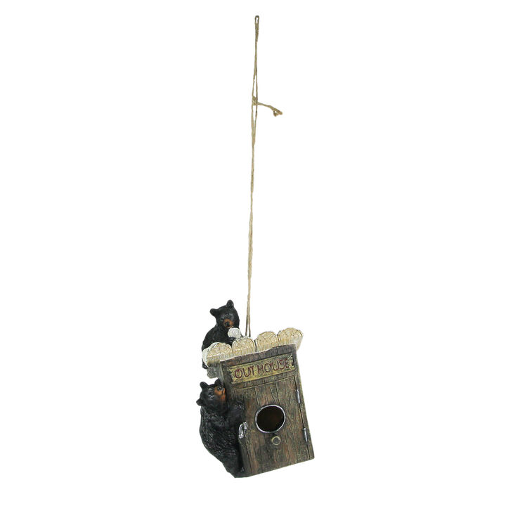 Black Bear Cubs On Outhouse Polyresin Hanging Birdhouse Outdoor Lodge Decor