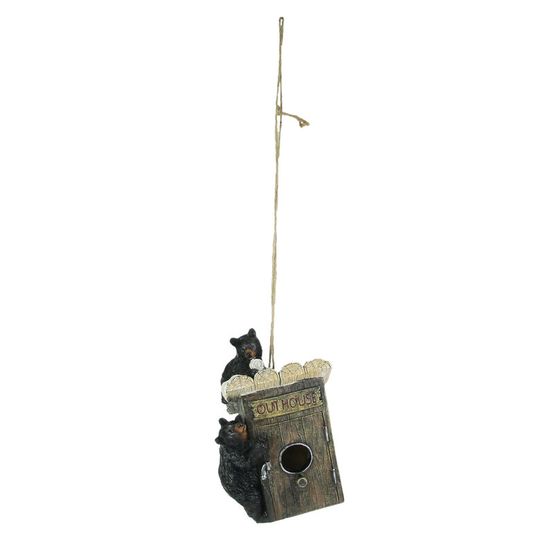 Black Bear Cubs On Outhouse Polyresin Hanging Birdhouse Outdoor Lodge Decor image number 0