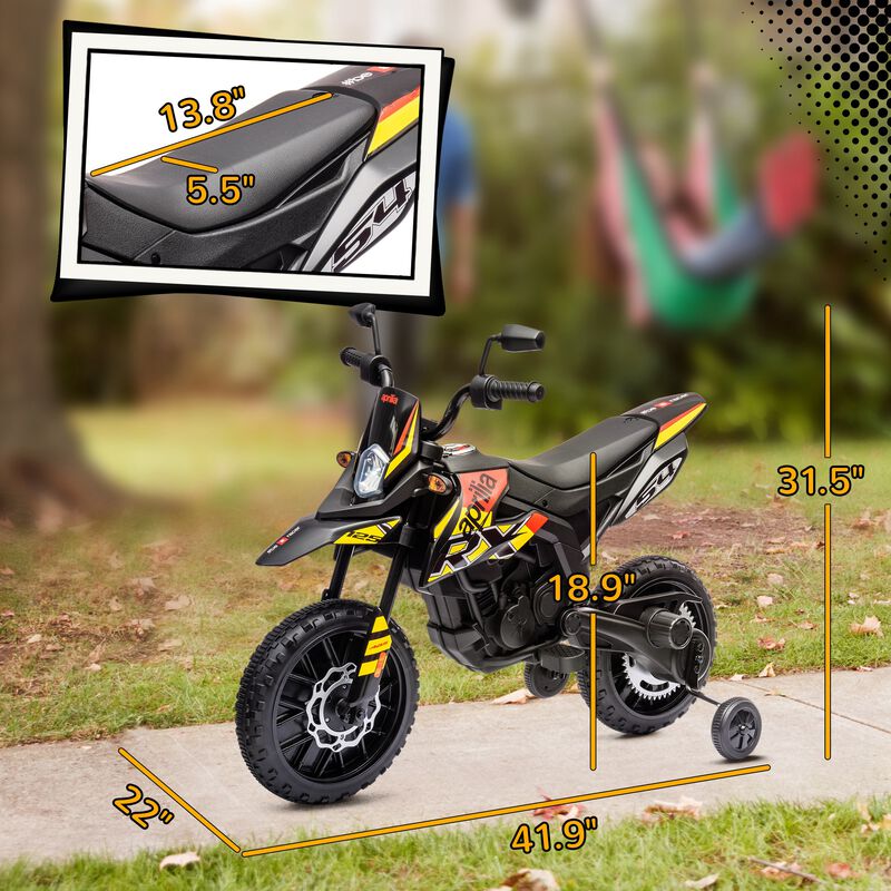 BreeBe 12V Aprilia Licenced Kids Motorcycle with Training Wheels, Spring Suspension, LED Light, USB, Music image number 2