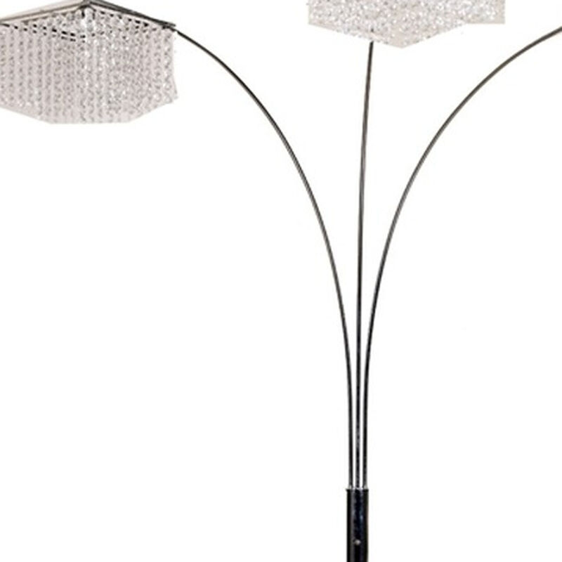 Hivvago 84" Silver Three Light Arched Floor Lamp With Clear Crystal Square Shade