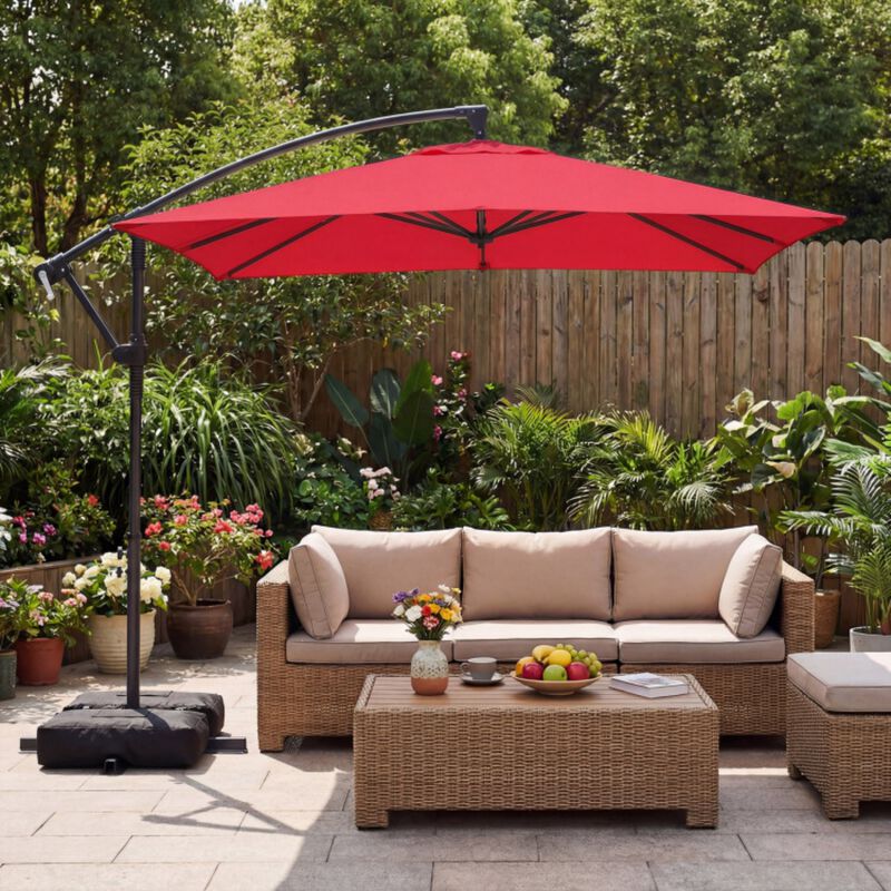 8 ft cantilever patio umbrella Tangkula 8x8 with Base Included, Square Offset Outdoor Umbrella with 360 Degree Rotation, Crank Handle, Sandbags, Ribs for Pool Deck Garden Backyard : Patio, Lawn & Garden The canopy gracefully tilts to one side Crestlive Products Black Cantilever Patio