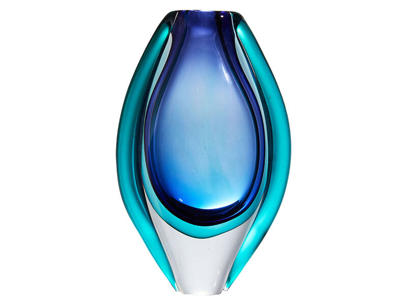 Hand Blown Sommerso Oval Art Glass Vase