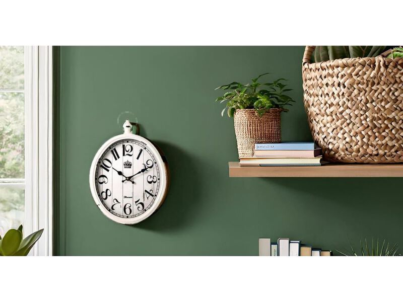 16" Oval Metal Wall Clock - Retro Battery Operated Rustic Antique Design for Living Room & Kitchen image number 1