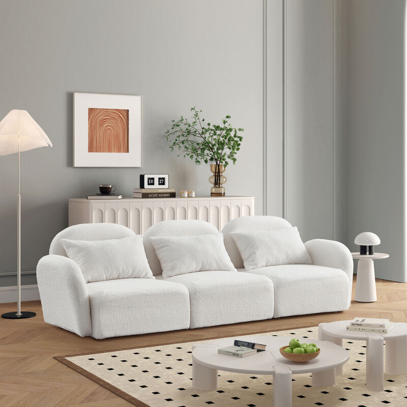 Three Seat Lazy Sofa Teddy Fabric White