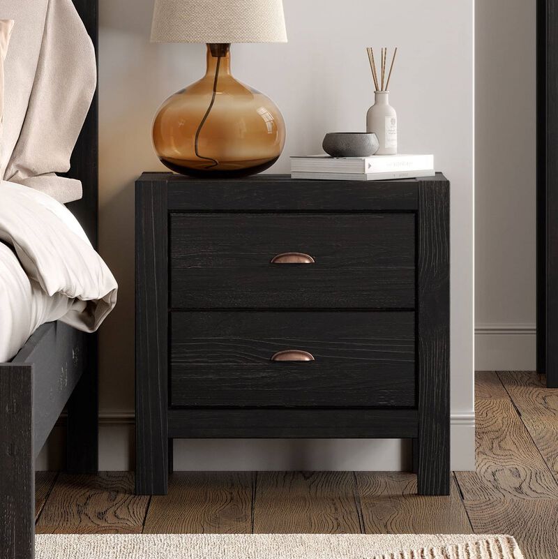 Farmhouse Style Solid Pine Wood 2-Drawer Nightstand Bedside Table