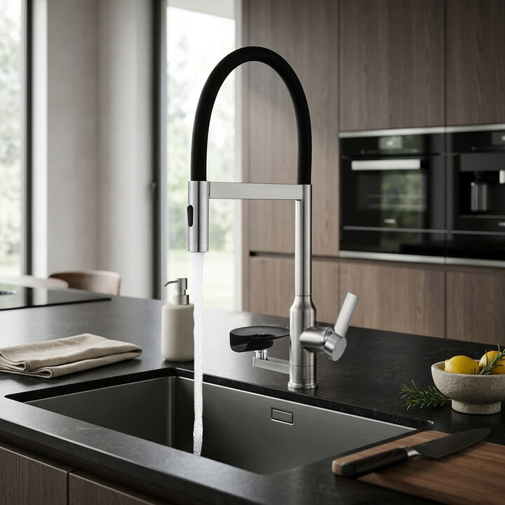 Kitchen Faucet with Magnetic Pull‑Out Sprayer, 360&deg; Swivel Single Handle High Arc Sink Faucet with Glass Rinser