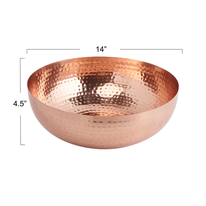 Round Hammered Metal Serving and Mixing Bowl, Copper Finish image number 2