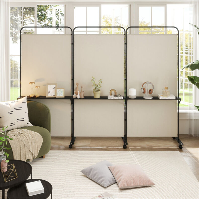 Office & Home Folding Divider &ndash; 3 Panels with Lockable Wheels and Metal Shelves image number 7