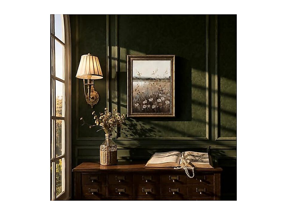 Vintage Gold Framed Wildflower Field Wall Art Daisy Floral Decor Meadow Flower