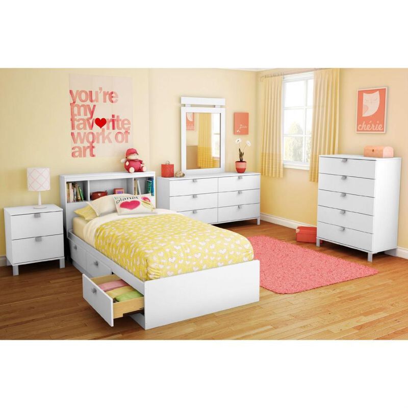 Hivvago Twin size White Platform Bed for Kids Teens Adults with 3 Storage Drawers