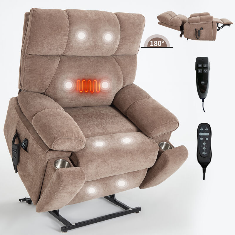 Heat Massage Recliners, Infinite Position Oversized Electric Power Lift Recliners with Hidden Cup Holders