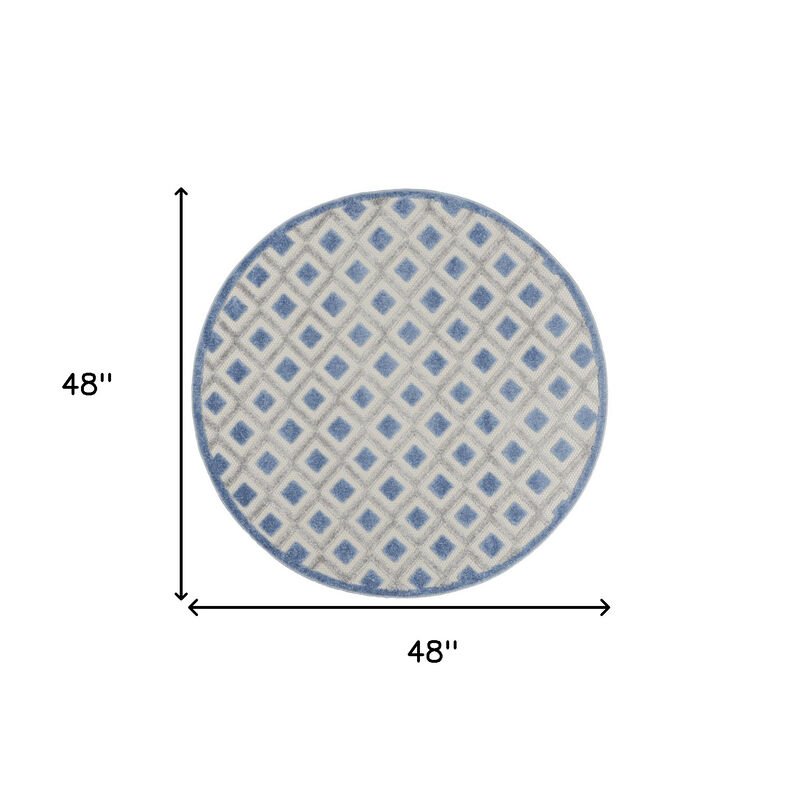 HomeRoots 4' Blue And Gray Round Geometric Indoor Outdoor Area Rug image number 6