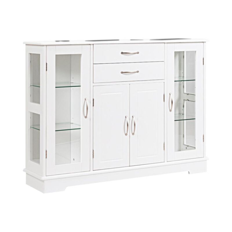 Hivvago Sideboard Buffet Server Storage Cabinet with 2 Drawers and Glass Doors
