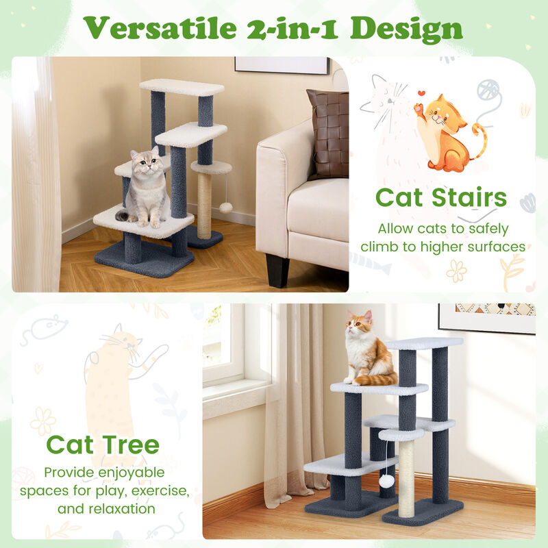 Cat Tree Tower 2-in-1 with Scratching Posts, Cat Stairs, and Hanging Toy Ball-Grey image number 6
