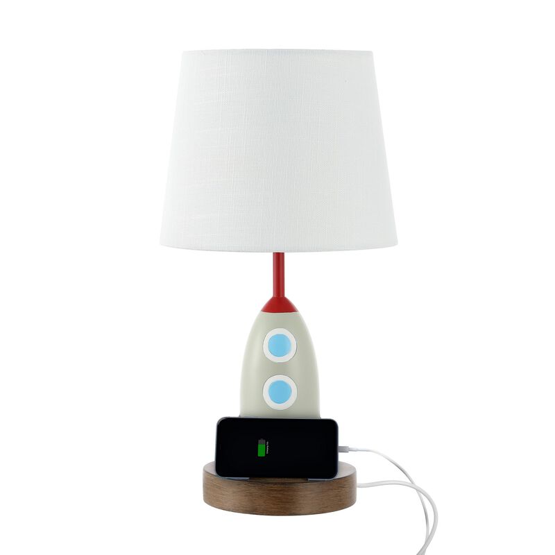 Houston 17.5" Transitional Style Iron/Resin Rocket LED Kids' Table Lamp with Phone Stand and USB Charging Port, Multi-Color