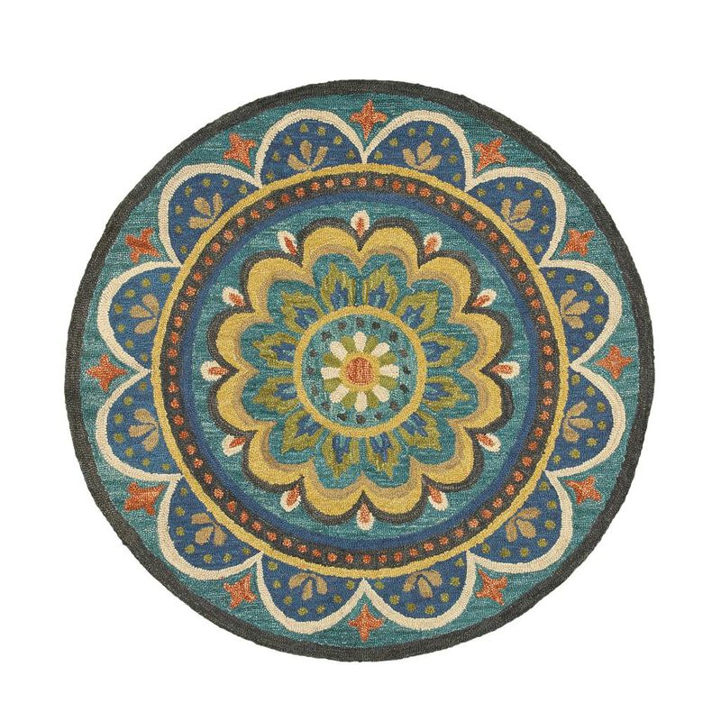HomeRoots Round Wool Geometric Hand Tufted Area Rug image number 0