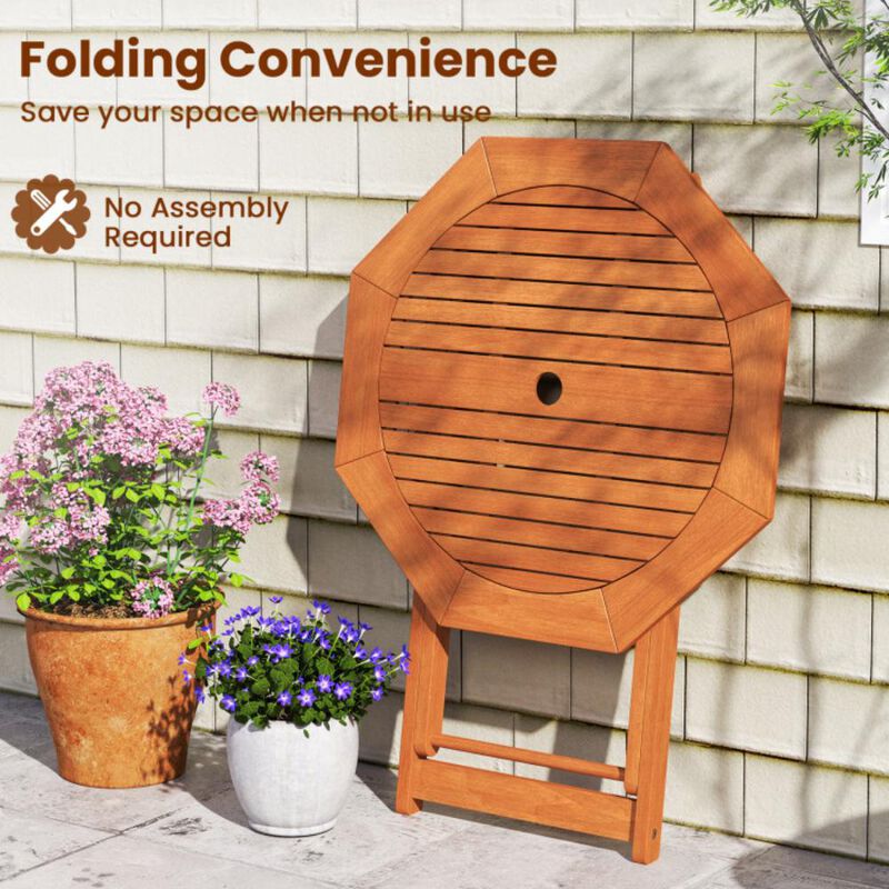 Hivvago Octagon Folding Patio Table with 2 Inches Umbrella Hole