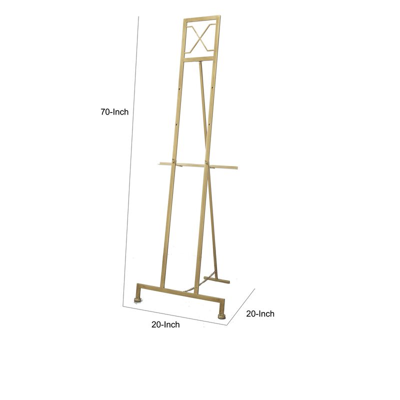 70 Inch Easel Stand, Gold Iron Frame, Free Standing, Large - Benzara