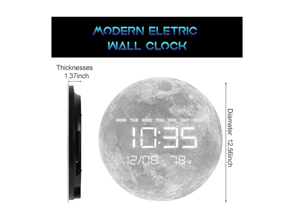 Digital LED Moon Earth Temperature Display Wall Clock 87 Inch Home Decor
