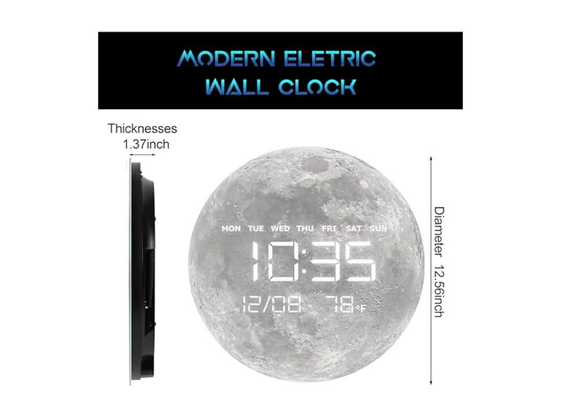Digital LED Moon Earth Temperature Display Wall Clock 87 Inch Home Decor image number 1