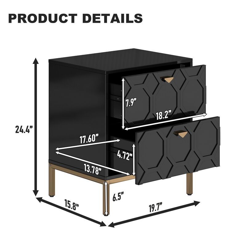MONDAWE Modern Design 2 Drawer Wood Nightstand Stylish Accent Cabinet for Living Room,Bedroom