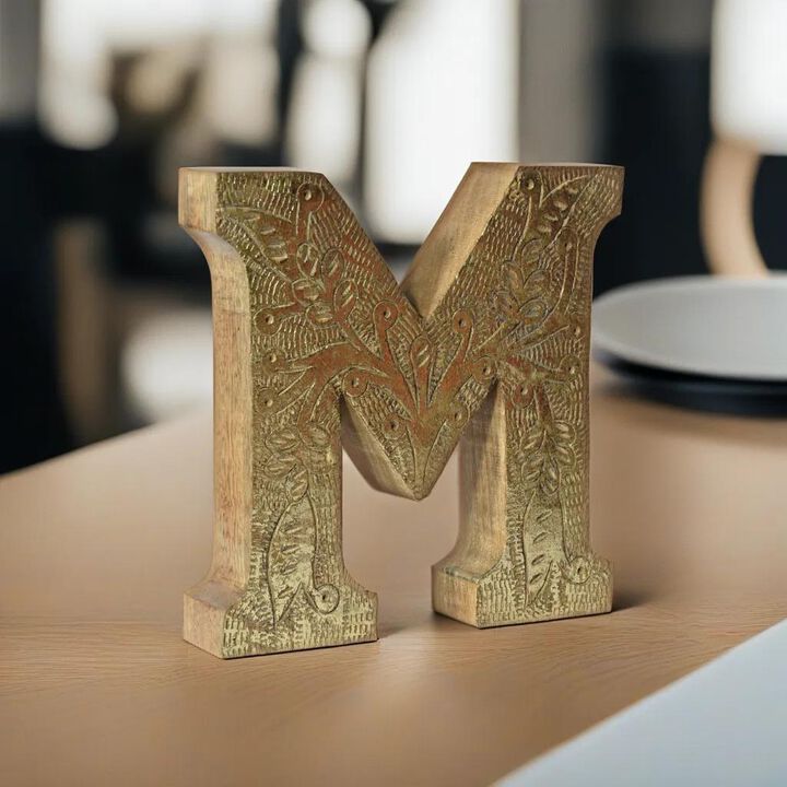 Vintage Natural Gold Handmade Eco-Friendly "M" Alphabet Letter Block For Wall Mount & Table Top Décor