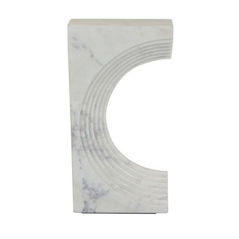 Keveny Tabletop Decor, C Arch Sculpture Texture White Marble, 13 Inch