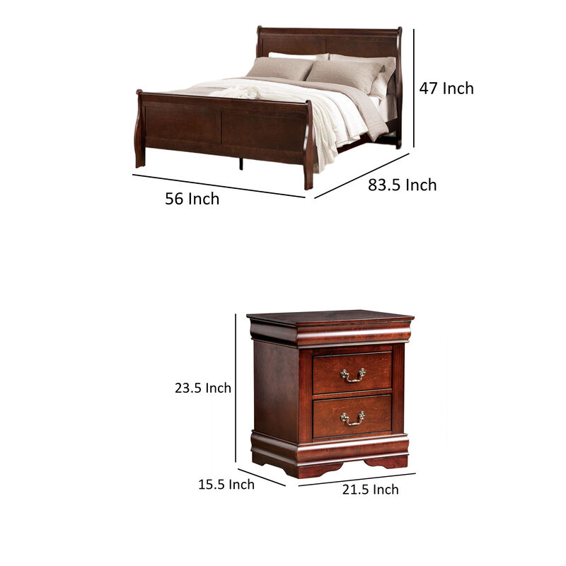 Full Bedroom Set, Cherry Brown and Bronze, 2 Piece Set with Nightstand image number 4