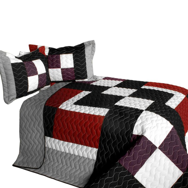 Classical Sentiment Queen Size 3PC Quilted Patchwork Bed Cover Bedding Set image number 1