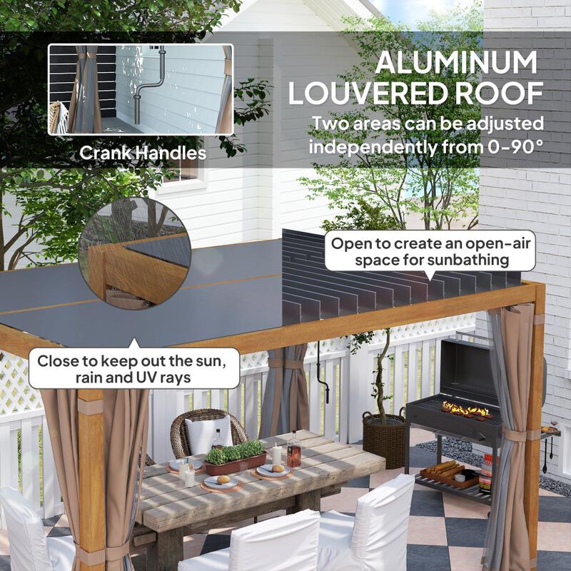 Hivvago 10x13 Backyard Pergola with Louvered Top and Netting image number 3